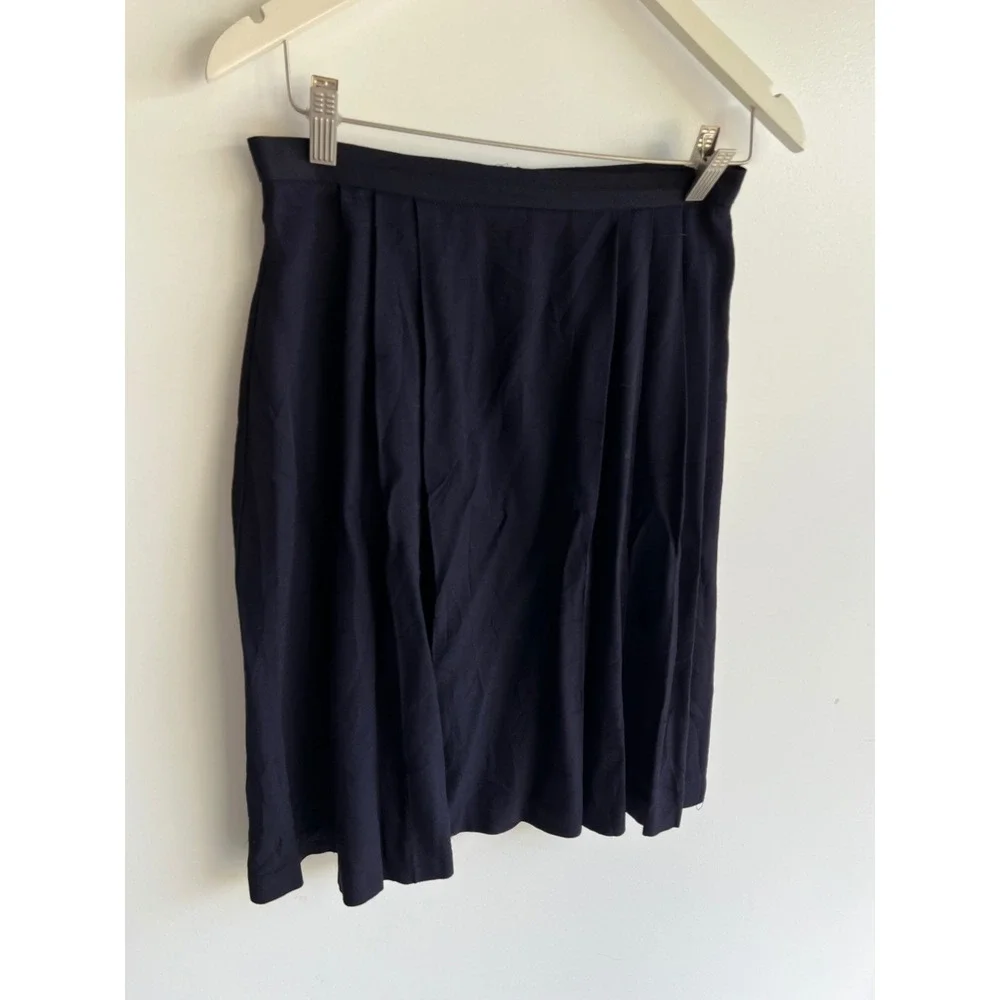 Dani Max Navy Blue Pleated Midi Skirt Vintage High Waisted Made in USA Size 8‎